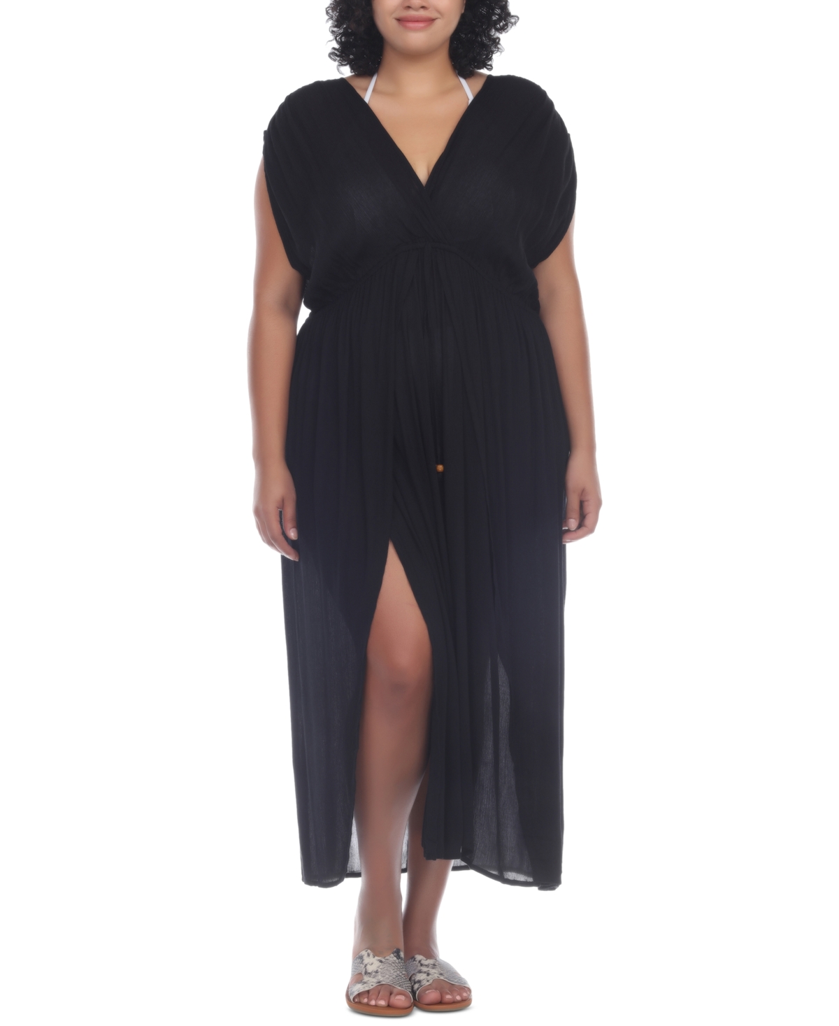 Plus Size Front Slit Cover-Up Maxi Dress - Green