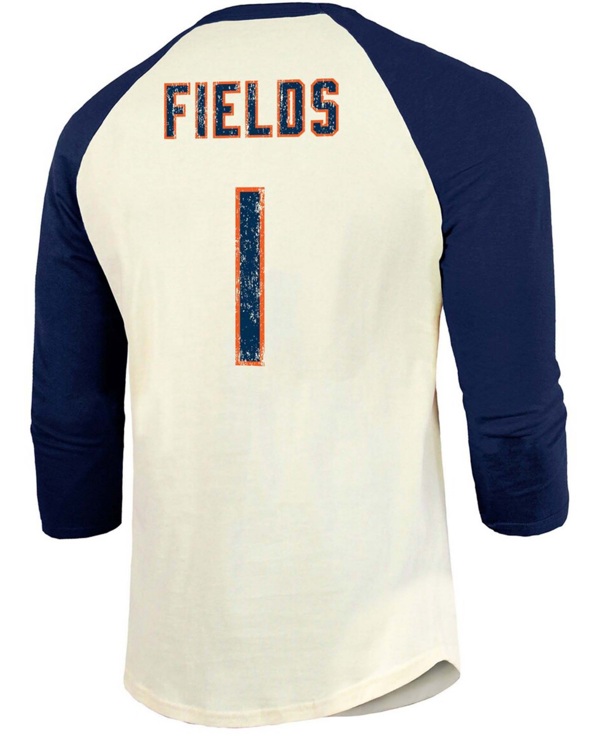 Shop Fanatics Men's Justin Fields Cream, Navy Chicago Bears Player Name Number Raglan 3/4 Sleeve T-shirt In Cream,navy