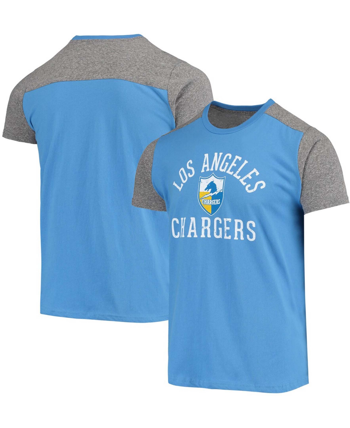 Shop Majestic Men's Powder Blue, Heathered Gray Los Angeles Chargers Gridiron Classics Field Goal Slub T-shirt In Blue,heathered Gray