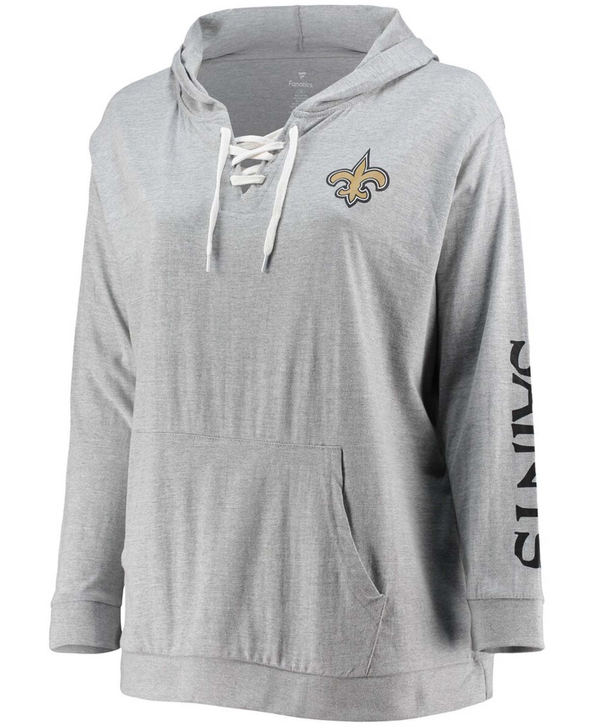Women's Plus SizeNew Orleans Saints Lace-Up Pullover Hoodie - Heathered Gray