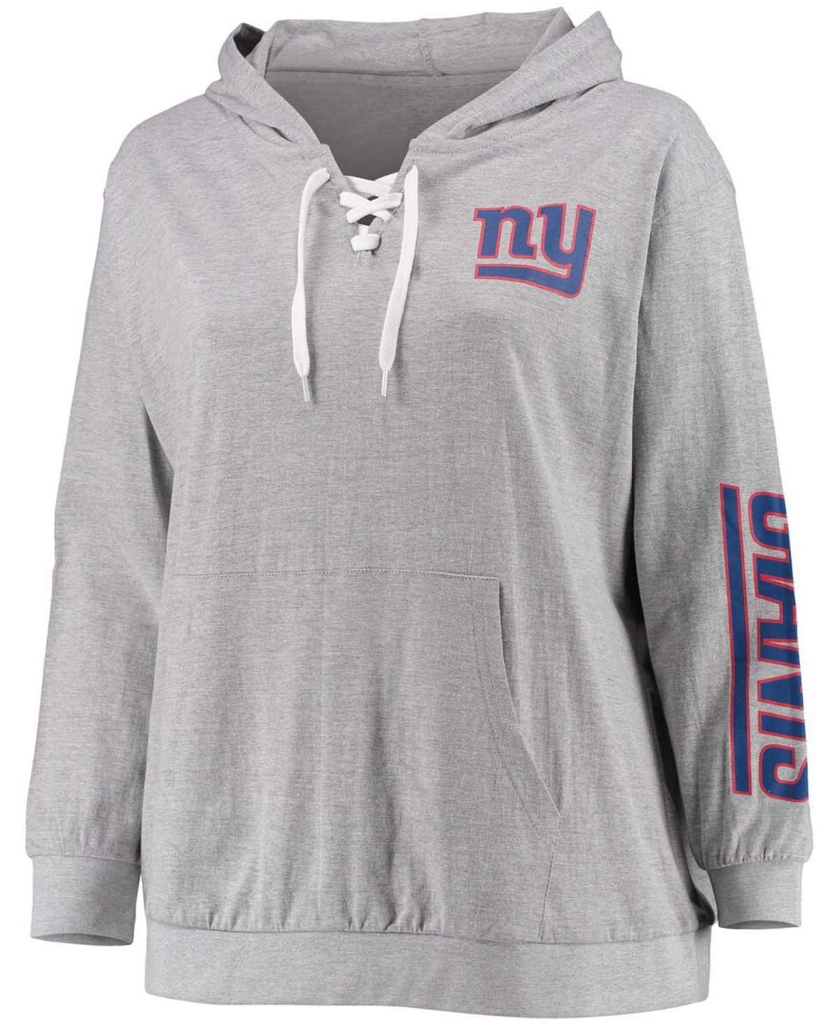 Fanatics Branded Heathered Gray New York Giants Plus Size Lace-up Pullover Hoodie In Heathered Gray