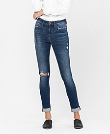 Women's High Rise Distressed Roll Up Ankle Skinny Jeans