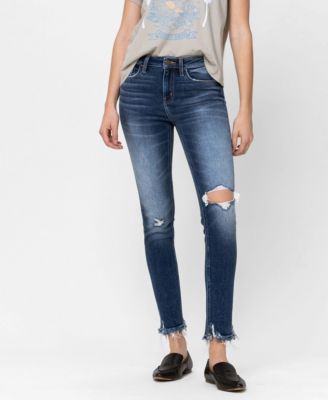Mid Rise Distressed Ankle Skinny Jeans 