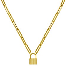 Gold Plated Padlock On Oblong Chain Necklace 16" + 2" Extender