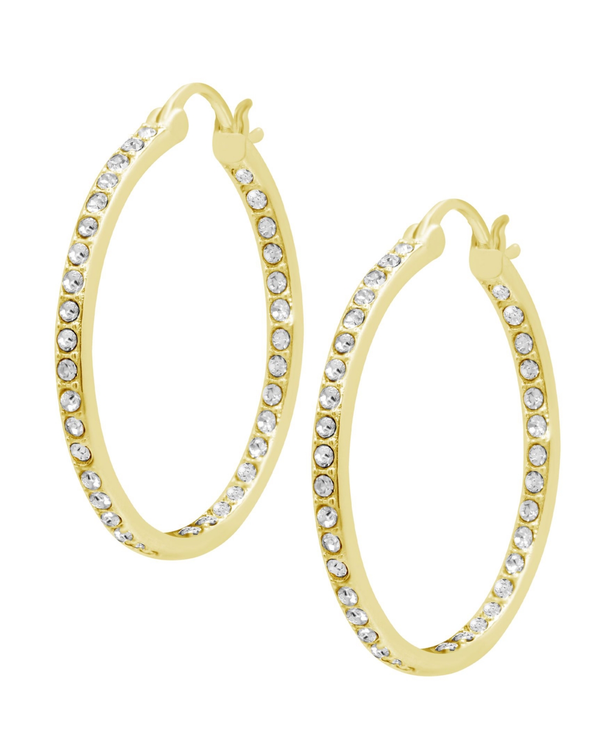 Silver or Gold Plated Clear Crystal Hoop Earrings - Gold-Plated