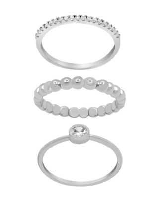 And Now This Gold Plated 3-Piece Clear Cubic Zirconia and Band Ring Set - Silver-Plated