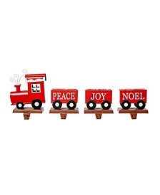 4 Piece Wooden Metal Christmas Train Stocking Holder Set, 6"
