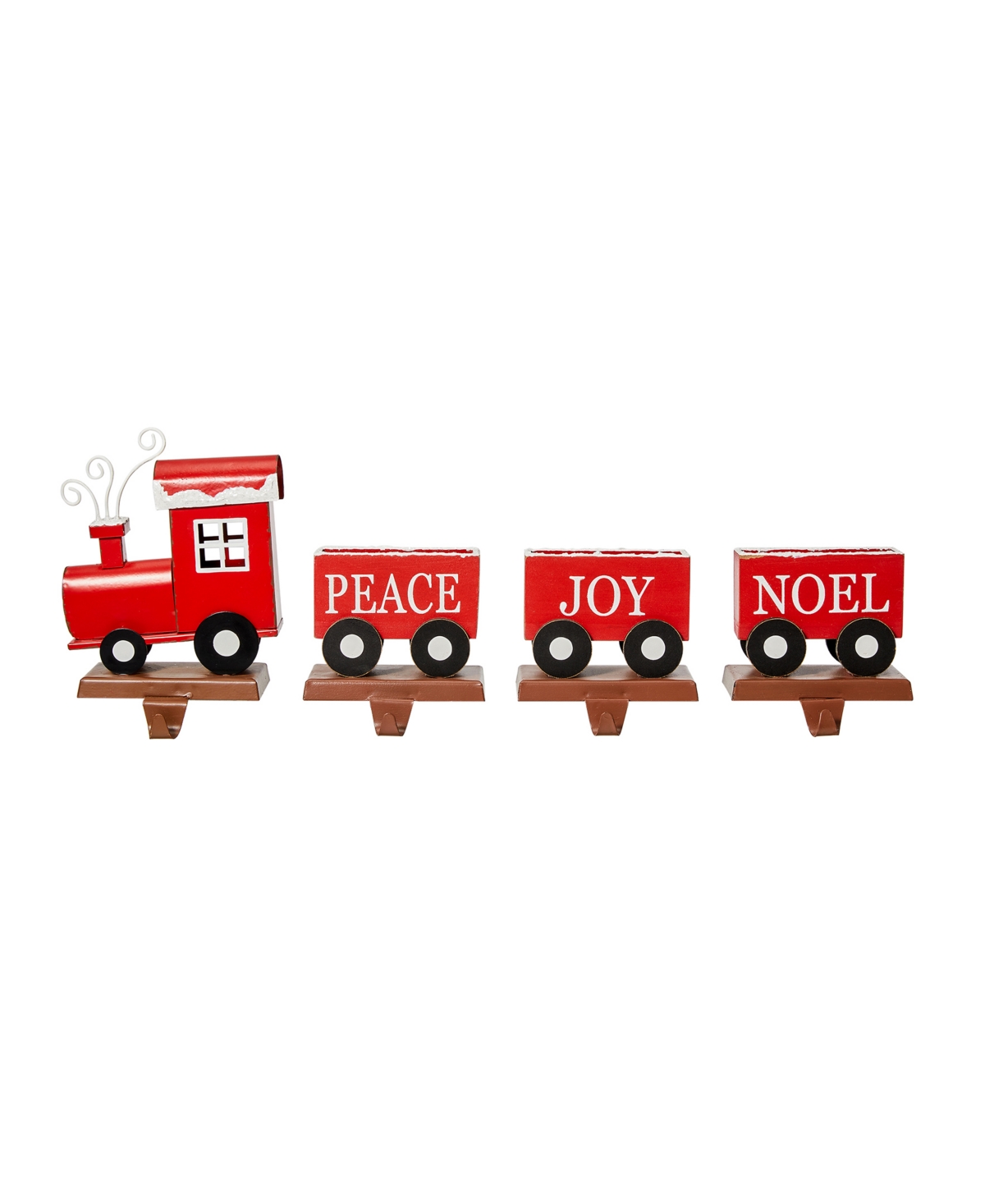 Glitzhome 4 Piece Wooden Metal Christmas Train Stocking Holder Set, 6