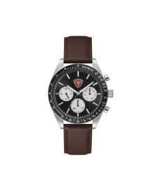 Men's Brown Genuine Leather Strap Multi-Function Watch, 42mm