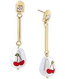 Gold-Tone Crystal & Cherry Imitation Pearl Linear Drop Earrings