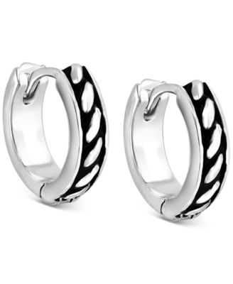 EFFY&reg; Men's Antique-Look Huggie Hoop Earrings in Sterling Silver, 3/4"