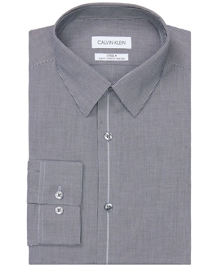 Calvin Klein Men's Infinite Color Slim Fit Non Iron Stretch Check Dress Shirt Gray Size 18X34X35