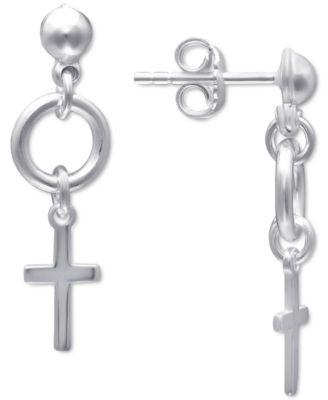 Cross & Circle Drop Earrings in Sterling Silver, Created for Macy's