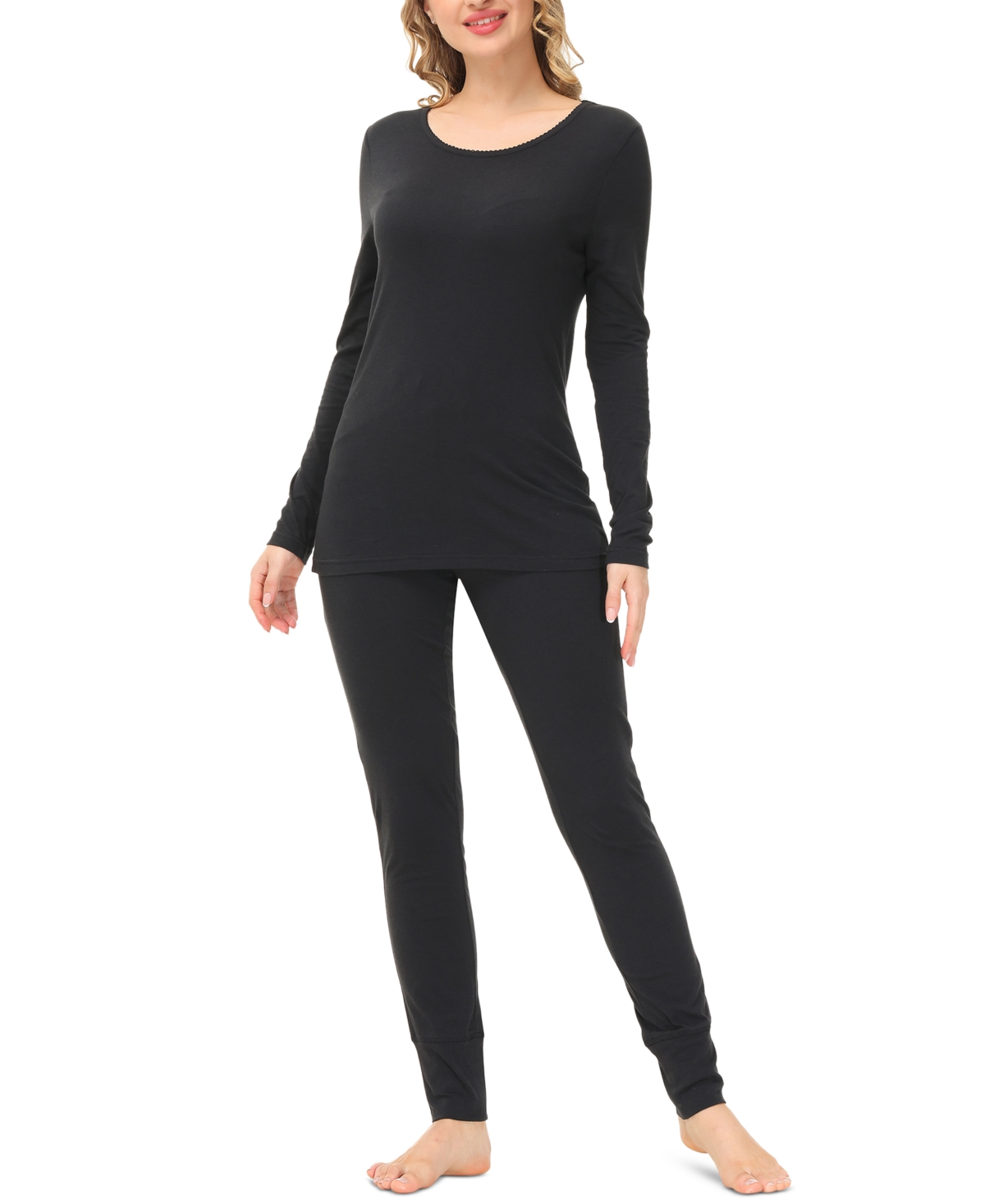 Women's Knit Long Sleeve Scoop Neck with the Legging Set - Black