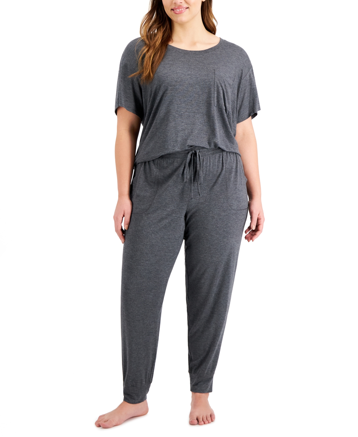 Alfani Plus Size Pocket Sleep T-shirt, Created For Macy's In Hy Charcoal Htr