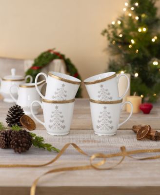 Charlotta Gold Set of 4 Holiday Tree Mugs, 12 oz.