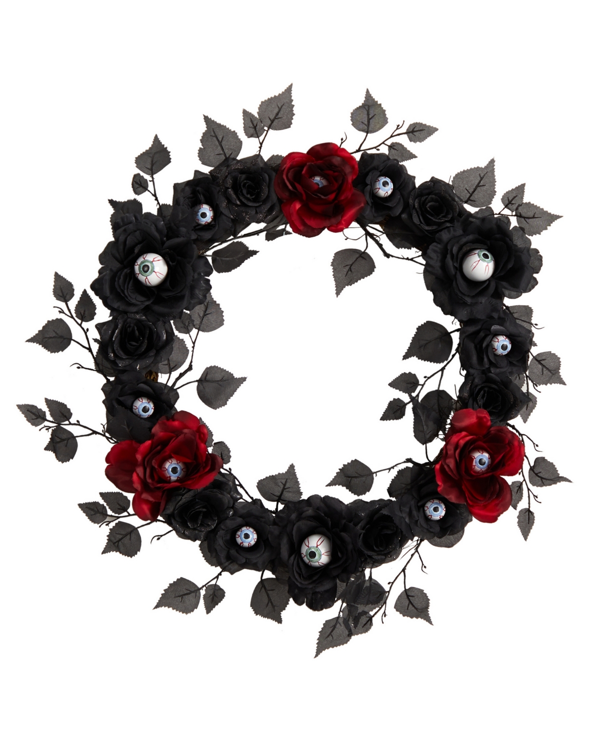 Nearly Natural 24" Eyeball Rose Halloween Artificial Wreath In Black