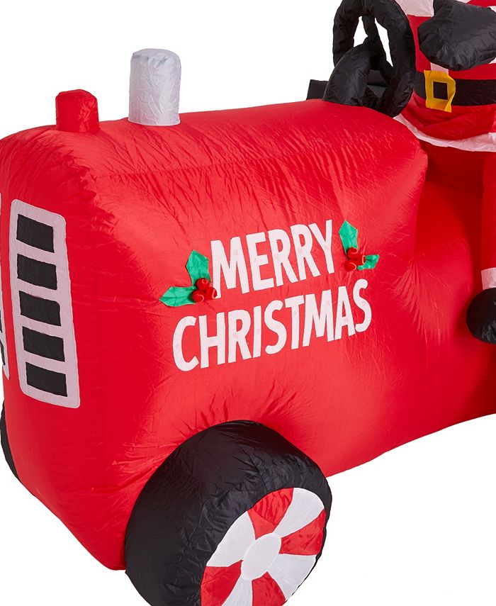 Glitzhome Lighted Inflatable Santa on Tractor Decor Macy's