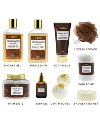 Sandalwood Body Care Gift Set, Relaxing Home Spa Set, 10 Piece
