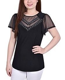 Women's Studded Top with Mesh Details