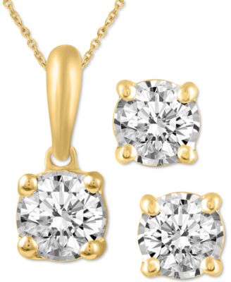 2-Pc. Set Diamond Solitaire Pendant Necklace & Matching Stud Earrings (5/8 ct. t.w.) in 14k Gold