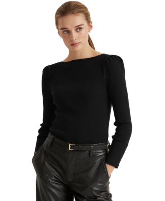 ralph lauren cotton blend puff sleeve top