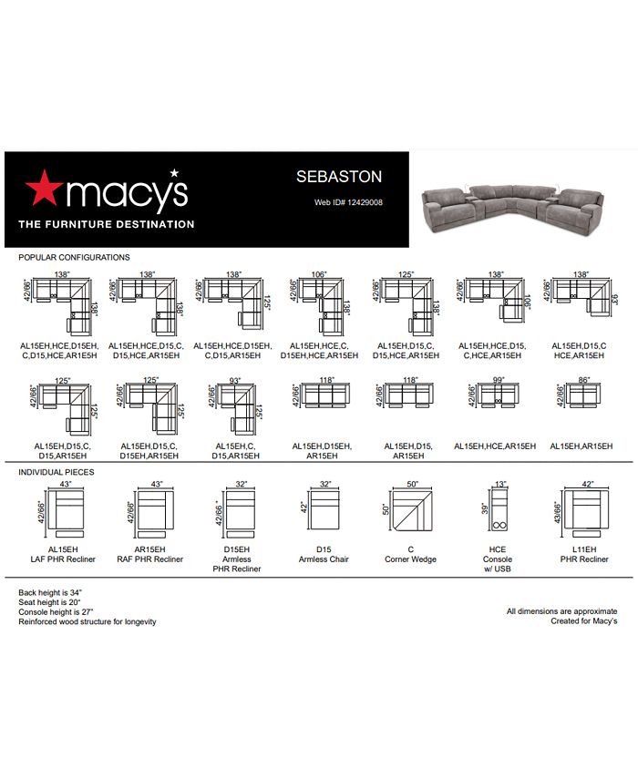 Furniture Sebaston 40" Fabric Recliner, Created for Macy's Macy's
