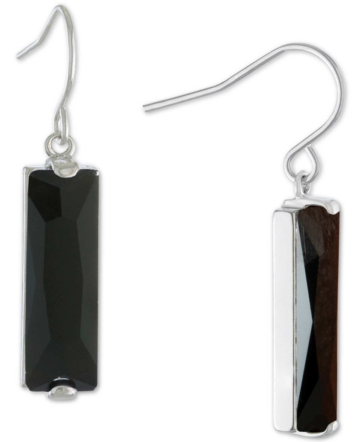 Macy's Color Crystal Rectangle Drop Earrings In Sterling Silver In Black