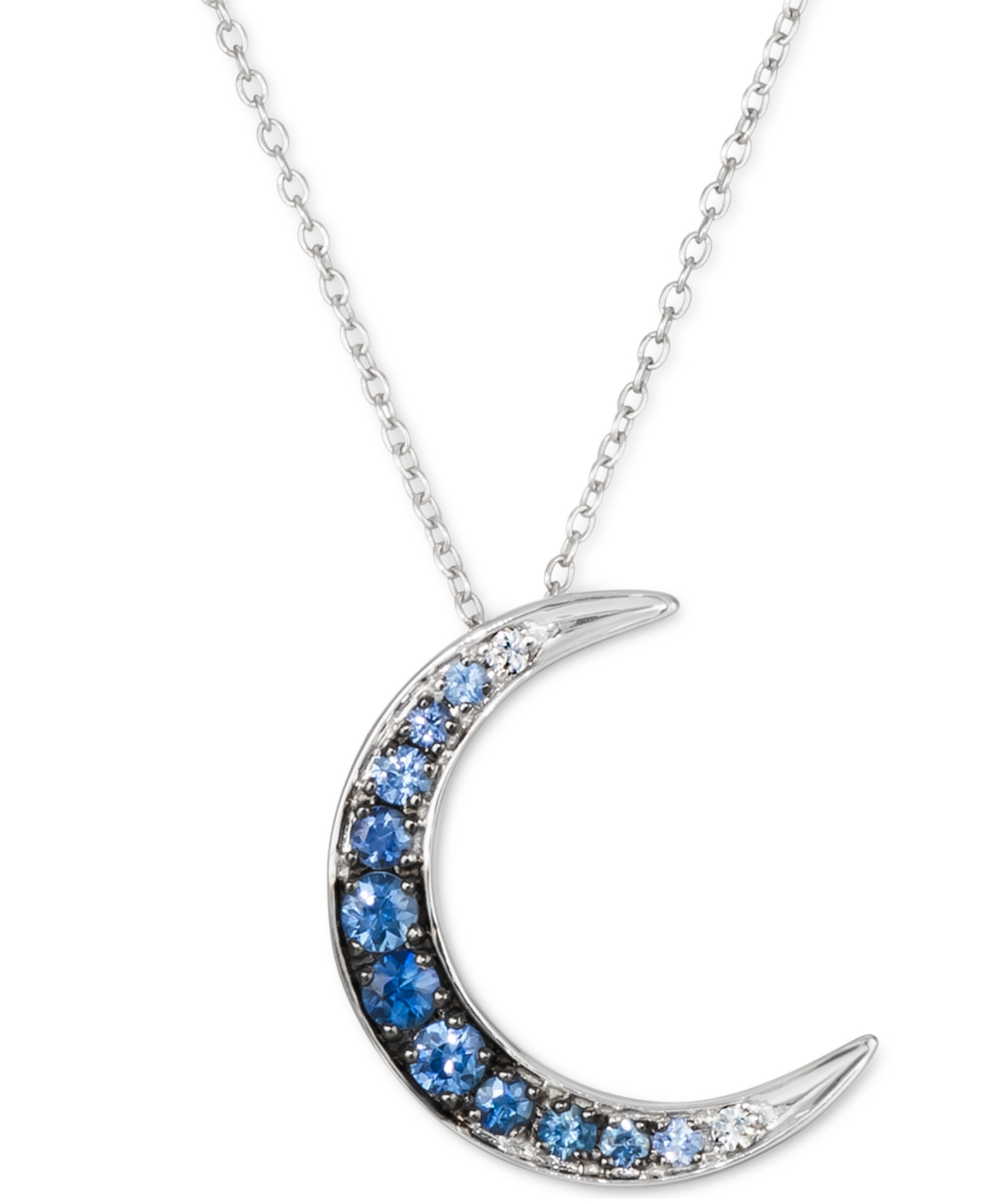 Denim Ombre Sapphire (3/8 ct. t.w.) & White Sapphire Accent Crescent Moon 18" Pendant Necklace in 14k White Gold - Sapphire