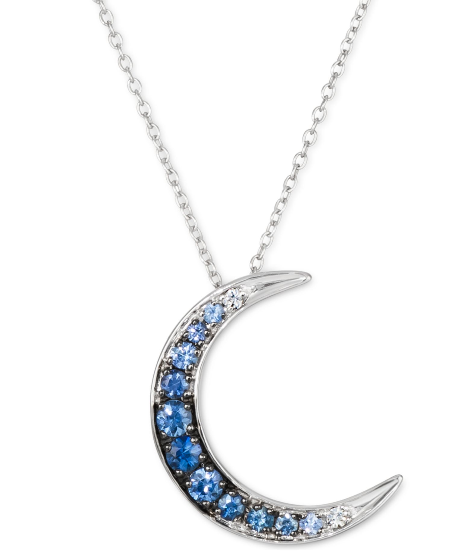 Denim Ombr&eacute; Sapphire (3/8 ct. t.w.) & White Sapphire Accent Crescent Moon 18" Pendant Necklace in 14k White Gold