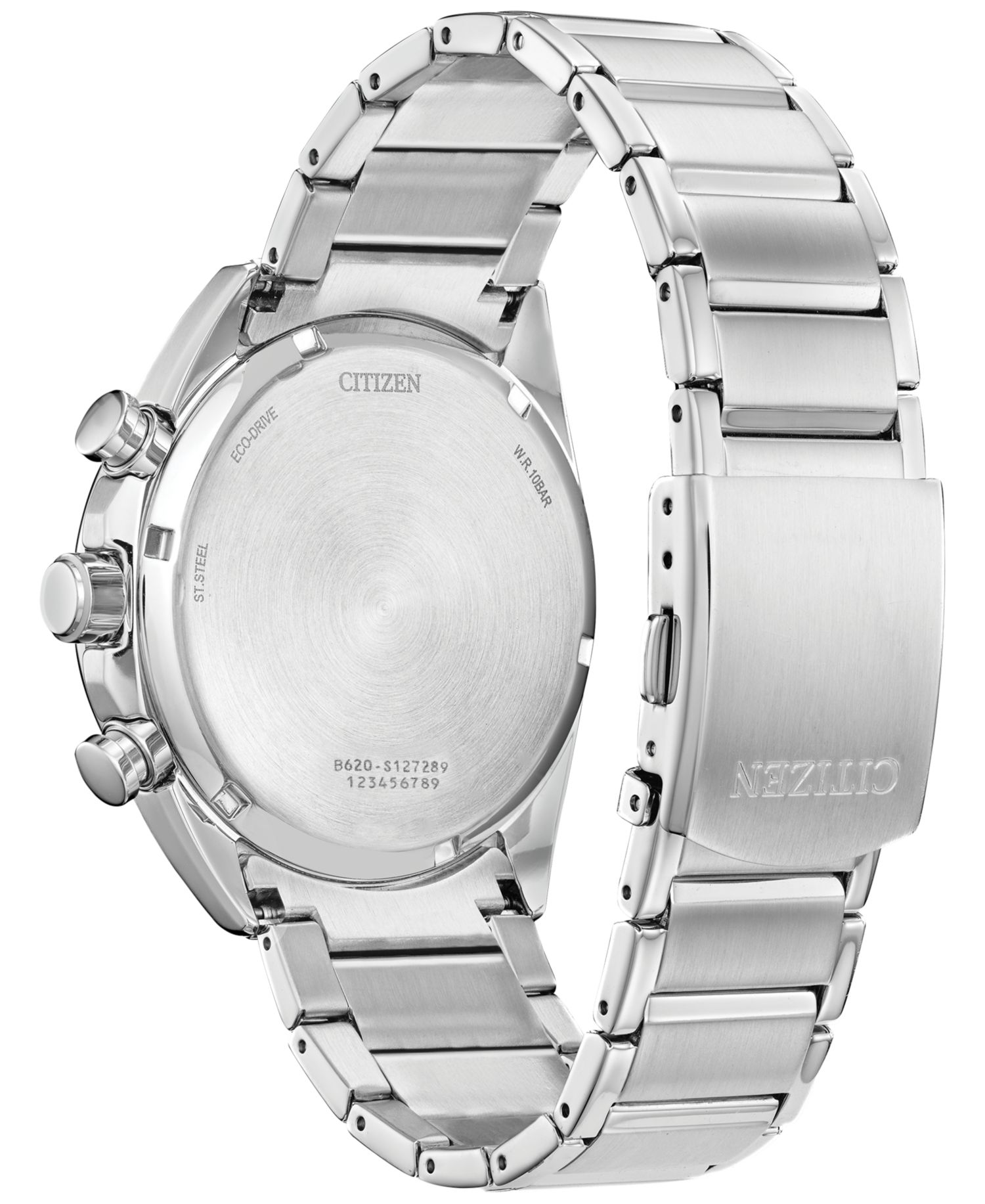 Men's Chronograph Eco Drive Sport Stainless Steel Bracelet Watch 45mm