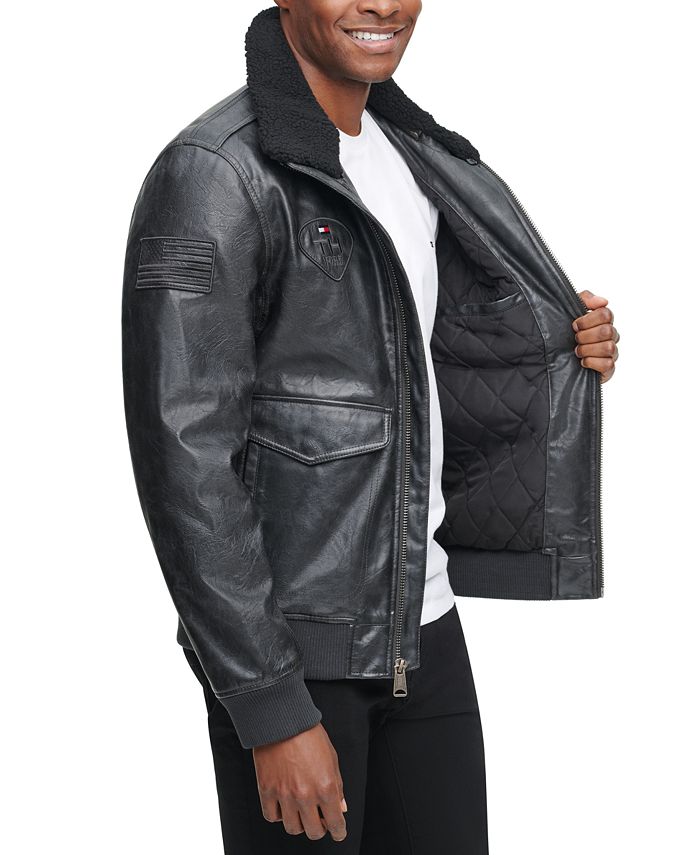 Tommy Hilfiger Men's Faux Leather Aviator Bomber Jacket, Created for