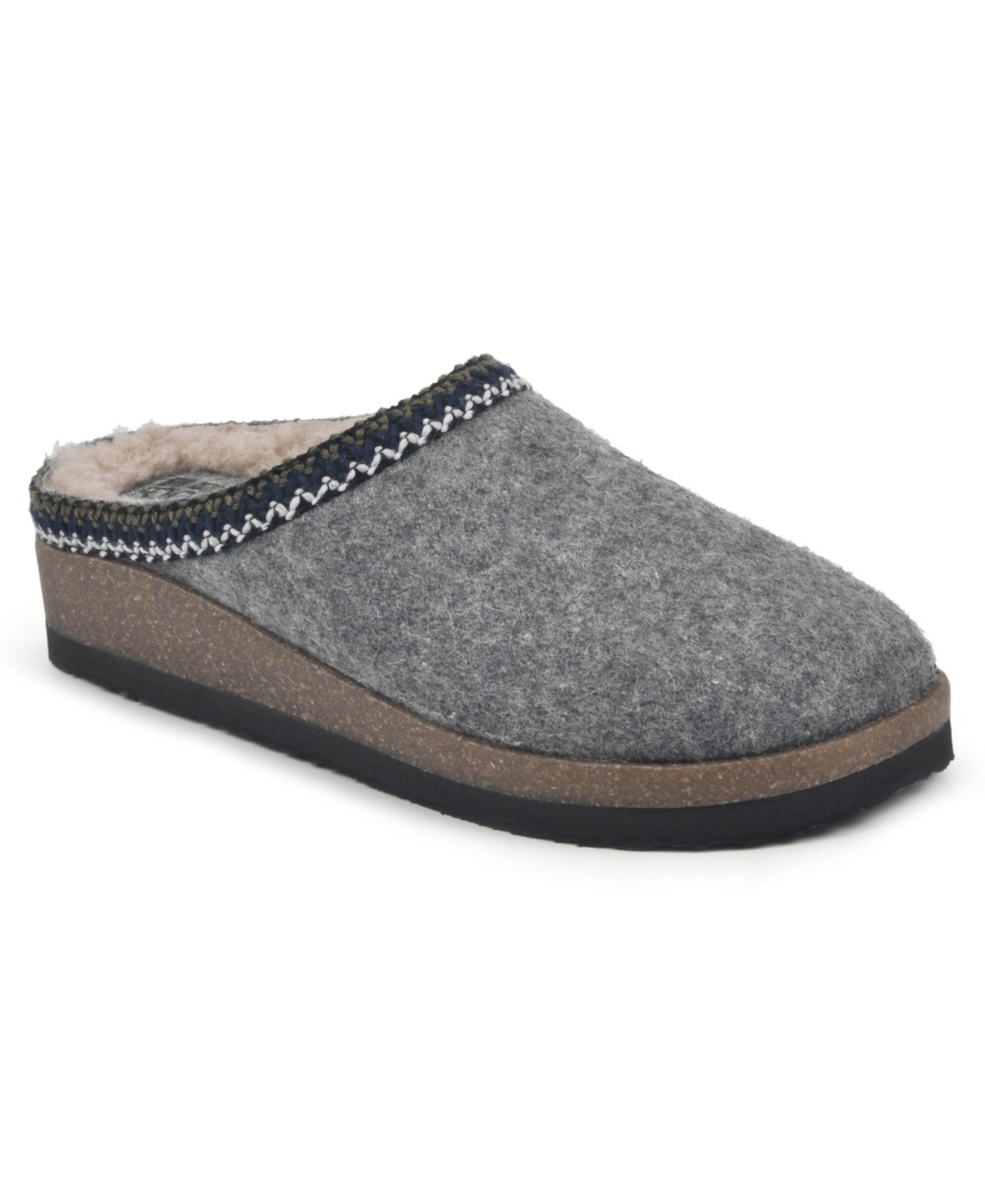 White Mountain Bundle Up Topstitched Faux Shearling Lined Mule Slipper In Gray