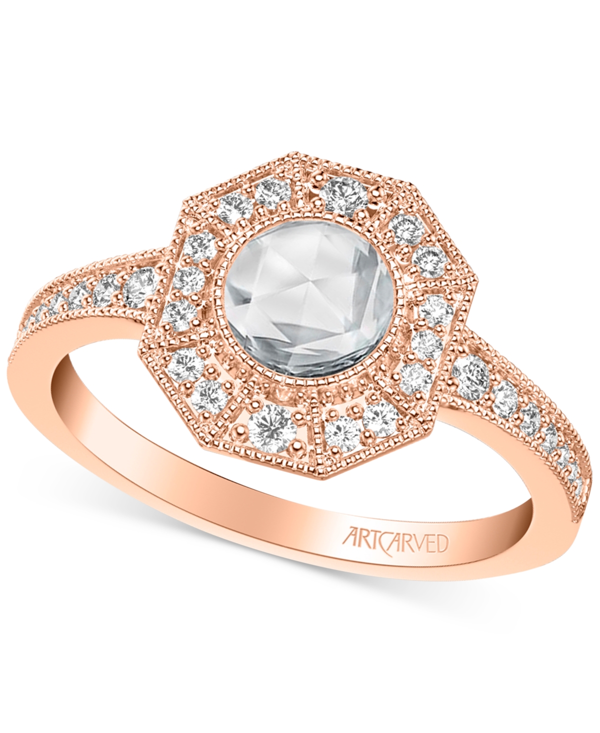 Artcarved Art Carved Diamond Rose-Cut Halo Engagement Ring (3/4 ct. t.w.) in 14k White, Yellow or Rose Gold