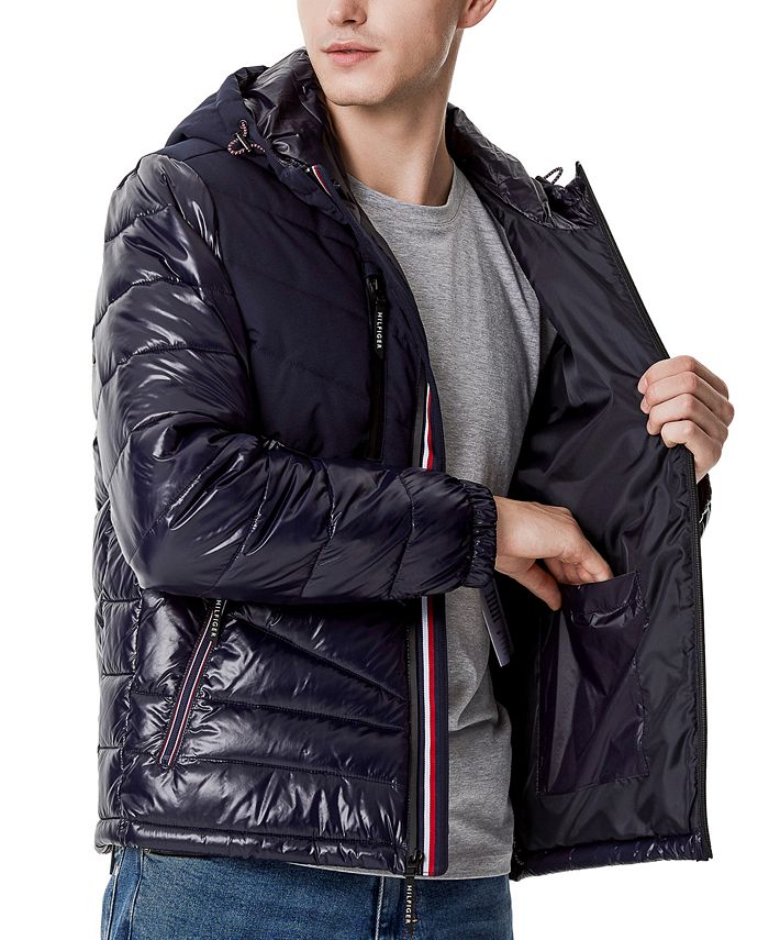 Tommy Hilfiger mens Heavyweight Chevron Quilted Performance Hooded Puffer Jacket