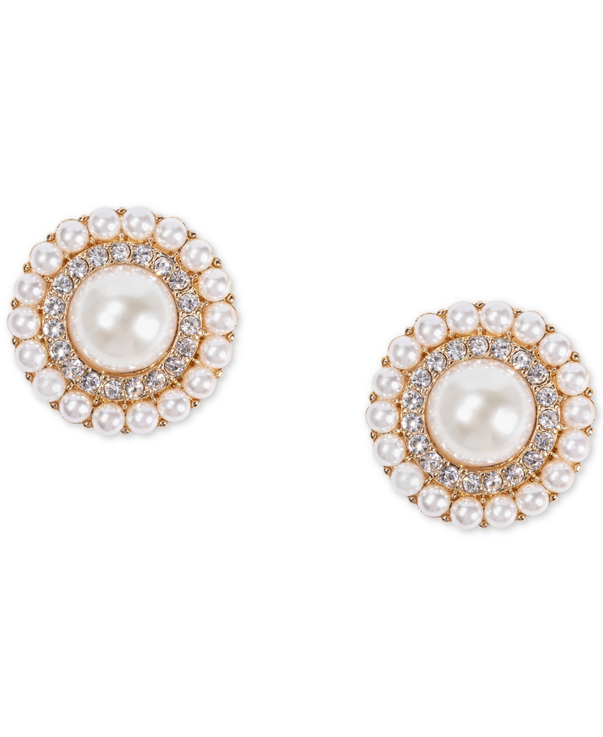 Gold-Tone Pave & Imitation Pearl Orbital Button Earrings, Created for Macy's - White