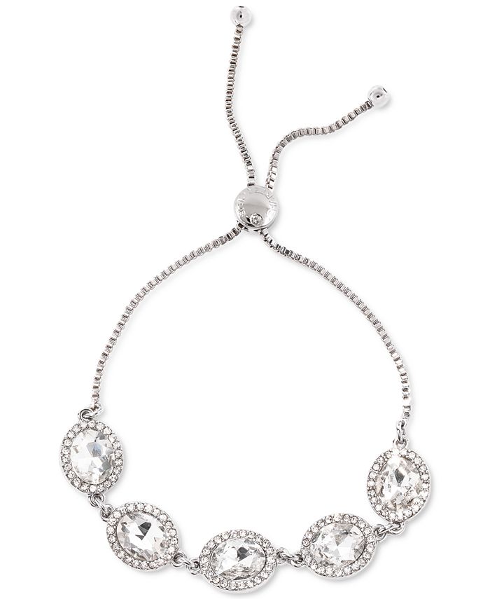 Charter Club Silver-Tone Oval Crystal Halo Slider Bracelet, Created for ...
