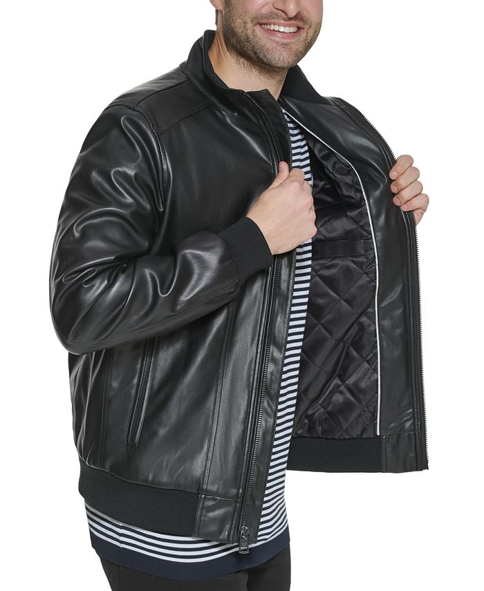 Calvin Klein Men's Faux Leather Bomber Jacket & Reviews - Coats ...