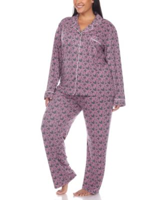 Plus Size 2 Piece Long Sleeve Heart Print Pajama Set