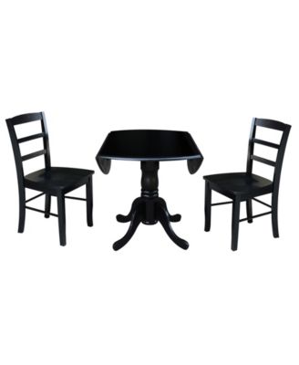 42" Dual Drop Leaf Table with 2 Ladder Back Dining Chairs - 3 Piece Dining Set
