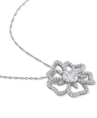 Lab-Grown Moissanite Openwork Flower 18" Pendant Necklace (1-1/10 ct. t.w.) in Sterling Silver
