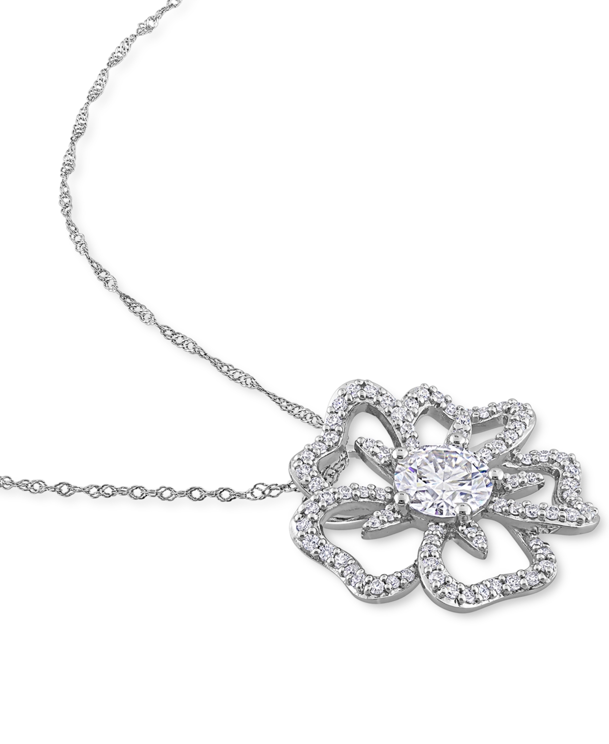 Lab-GrownOpenwork Flower Pendant Necklace (1-1/10 ct. t.w.) in Sterling Silver - Moissanite