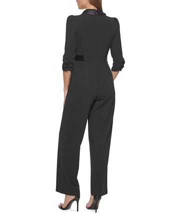 DKNY Side-Tie Collared Wrap Jumpsuit - Macy's