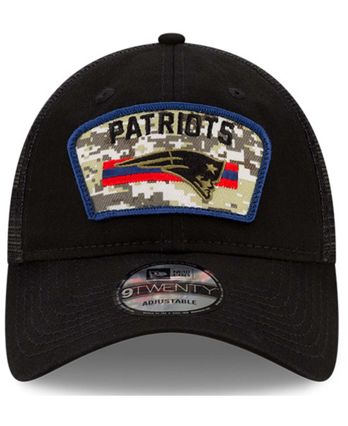 Men'sNew England Patriots 2021 Salute To Service Trucker 9TWENTY Adjustable Hat - Black