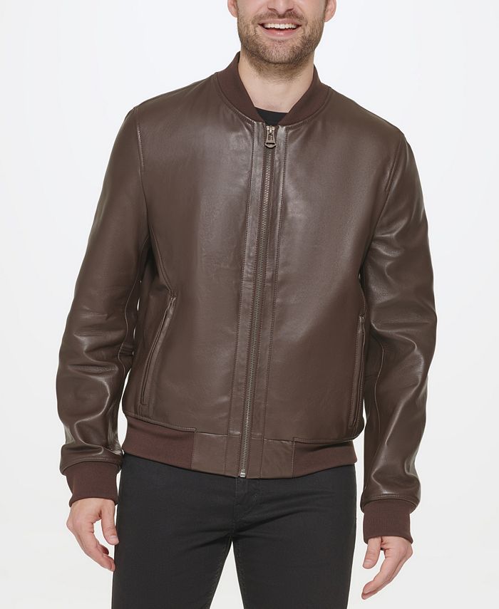 Cole Haan Men's Bonded Leather Varsity Jacket - Macy's