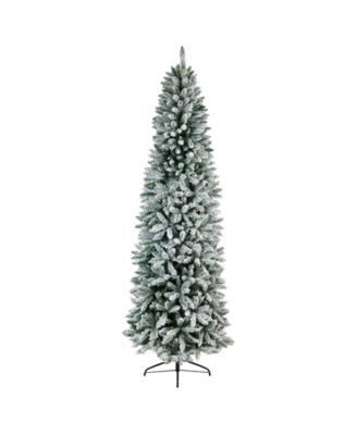 Slim Flocked Montreal Fir Artificial Christmas Tree with 400 Warm LED Lights and 1348 Bendable Branches, 8'