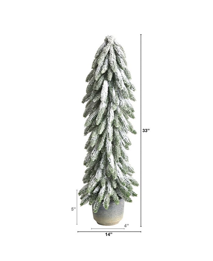 Nearly Natural Flocked Artificial Christmas Tree in Decorative Planter