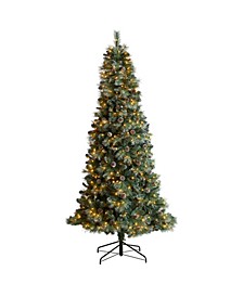 Frosted Tip British Columbia Mountain Pine Artificial Christmas Tree with 500 Clear Lights, Pine Cones and 1112 Bendable Branches, 8'