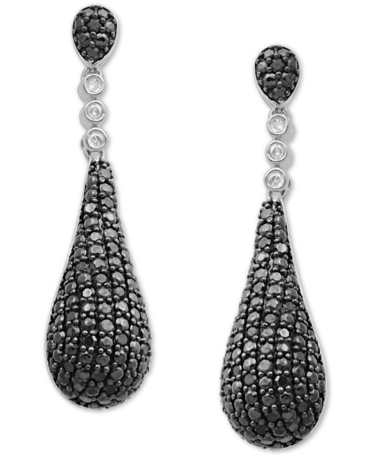 Black Diamond (1/2 ct. t.w.) & White Diamond Accent Elongated Teardrop Drop Earrings - Sterling Silver