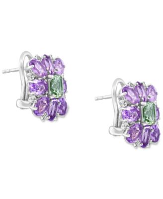 EFFY Collection EFFY® Pink Amethyst (6-3/8 ct. t.w.) & Green Quartz (3-1/20 ct. t.w.) Flower Stud Earrings in Sterling Silver